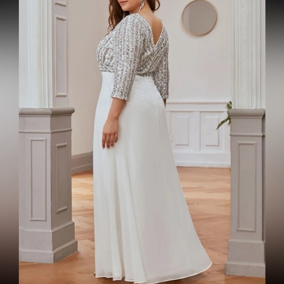 Plus size luxe V neck sequins party formal gown dress - Picture 5 of 8